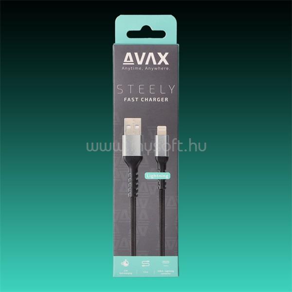 AVAX Töltőkábel, USB-A - Lightning, 3A, 1,5 méter (acélszürke)