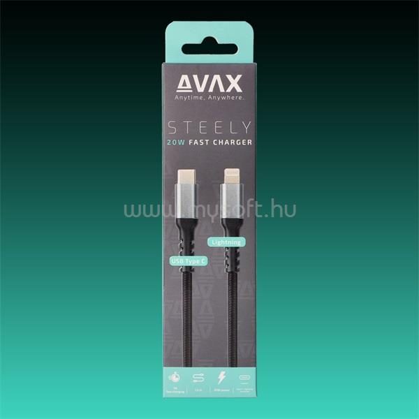 AVAX Töltőkábel, USB-C - Lightning, 3A, 1,5 méter (acélszürke)