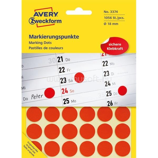 AVERY 3374 18mm 1056db-os piros jelölőpont