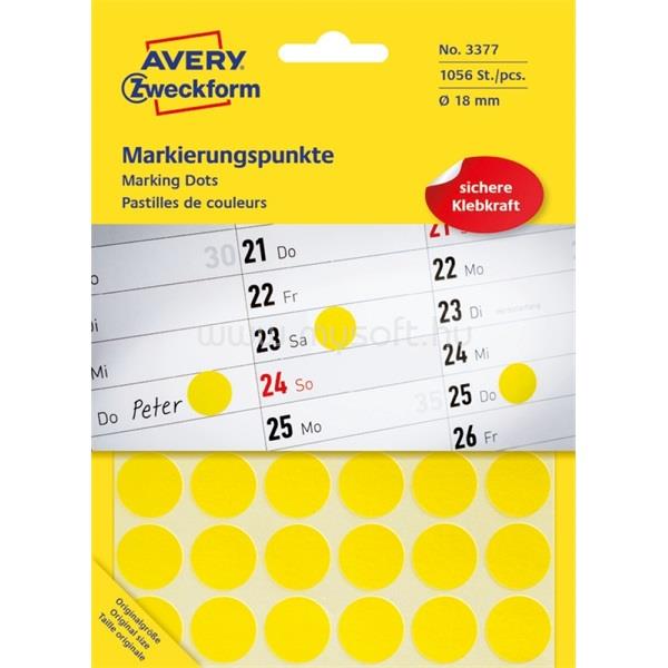 AVERY 3377 18mm 1056db-os sárga jelölőpont