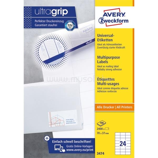 AVERY 3474 70×37mm univerzális 2400db-os etikett
