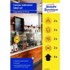 AVERY 49415 20cm sárga 12db-os 5 féle koronavírus információs címke szett AVERY_49415 small