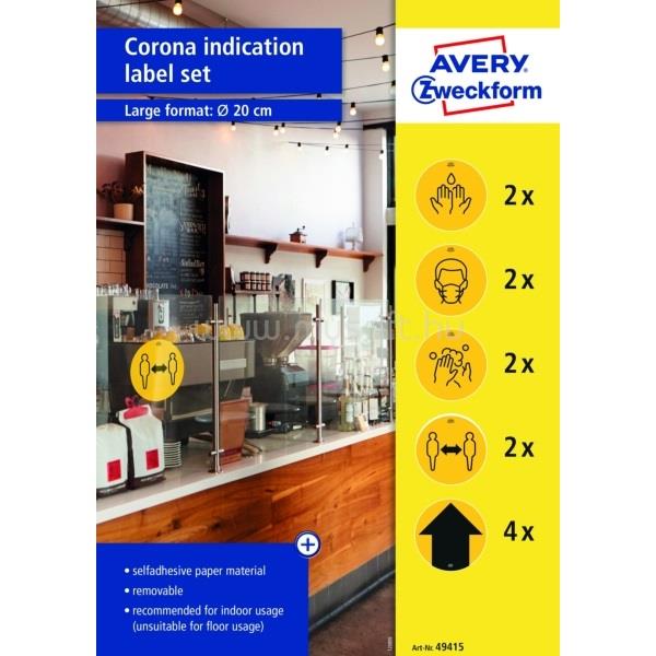 AVERY 49415 20cm sárga 12db-os 5 féle koronavírus információs címke szett