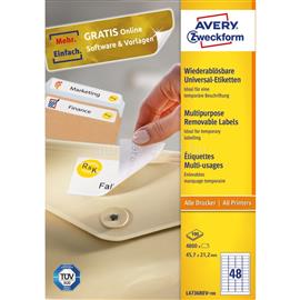 AVERY Etikett címke, 45,7 x21,2mm, univerzális visszaszedhető, 48 címke/ív, 100 ív/doboz, fehér AVERY_L4736REV-100 small