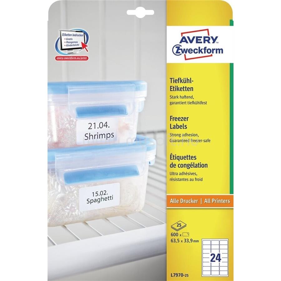 AVERY Etikett címke, 63,5 x33,9mm, fagyasztó 24 címke/ív, 25 ív/doboz, fehér