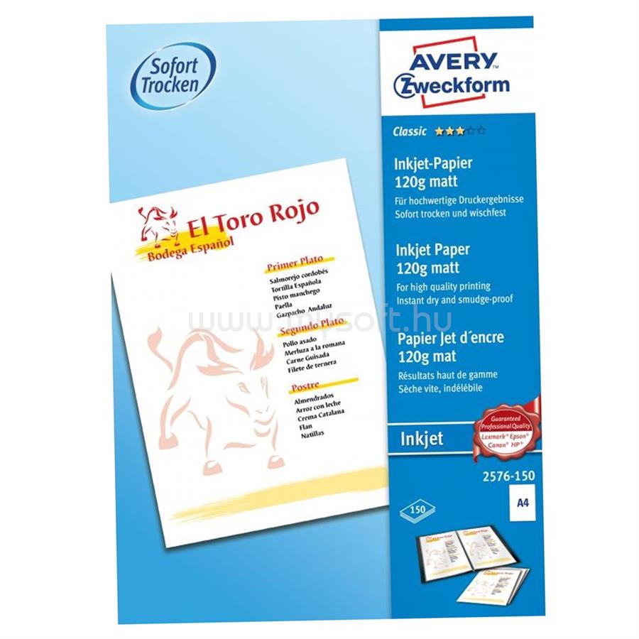 AVERY Fotópapír 210x297mm 120g 150 ív/doboz matt fehér