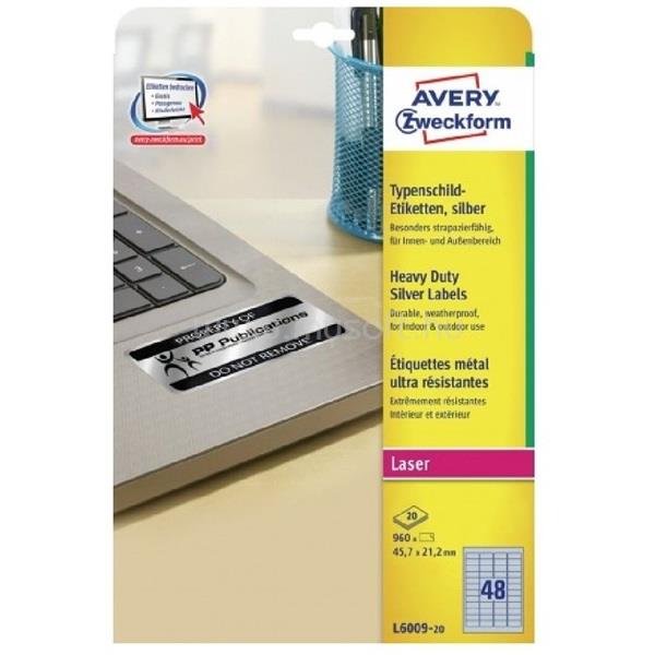 AVERY L6009-20 45,7×21,2mm vízálló 960db-os ezüst etikett