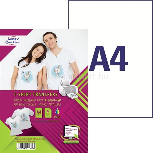 AVERY MMR C9405-4HU világos textilre vasalható 4db-os fólia
