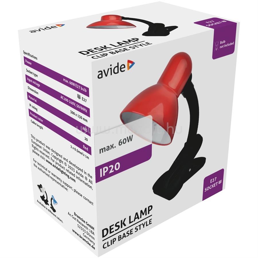 AVIDE Asztali lámpa, Basic csiptethető, max. 60W, AVIDE, piros