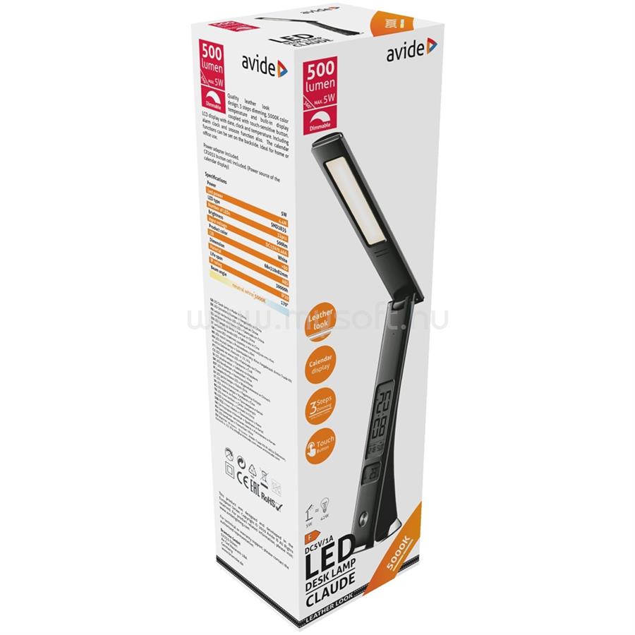 AVIDE Asztali LED lámpa, Claude, kijelzős, 5W, 5000K, AVIDE, fekete
