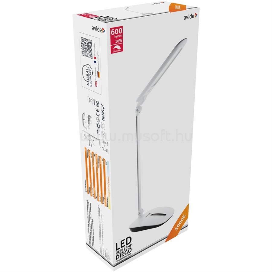 AVIDE Asztali LED lámpa, érintésvezérelt, dimmelhető, 10W, 5000K, AVIDE, fehér