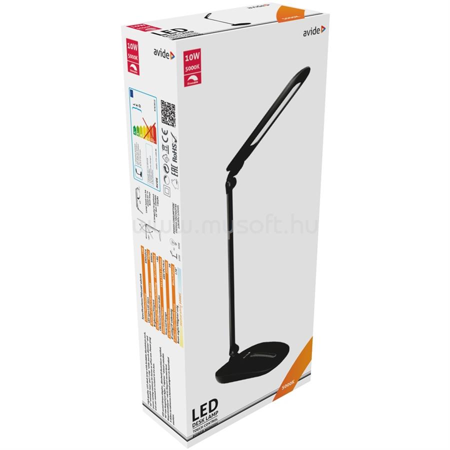 AVIDE Asztali LED lámpa, érintésvezérelt, dimmelhető, 10W, 5000K, AVIDE, fekete