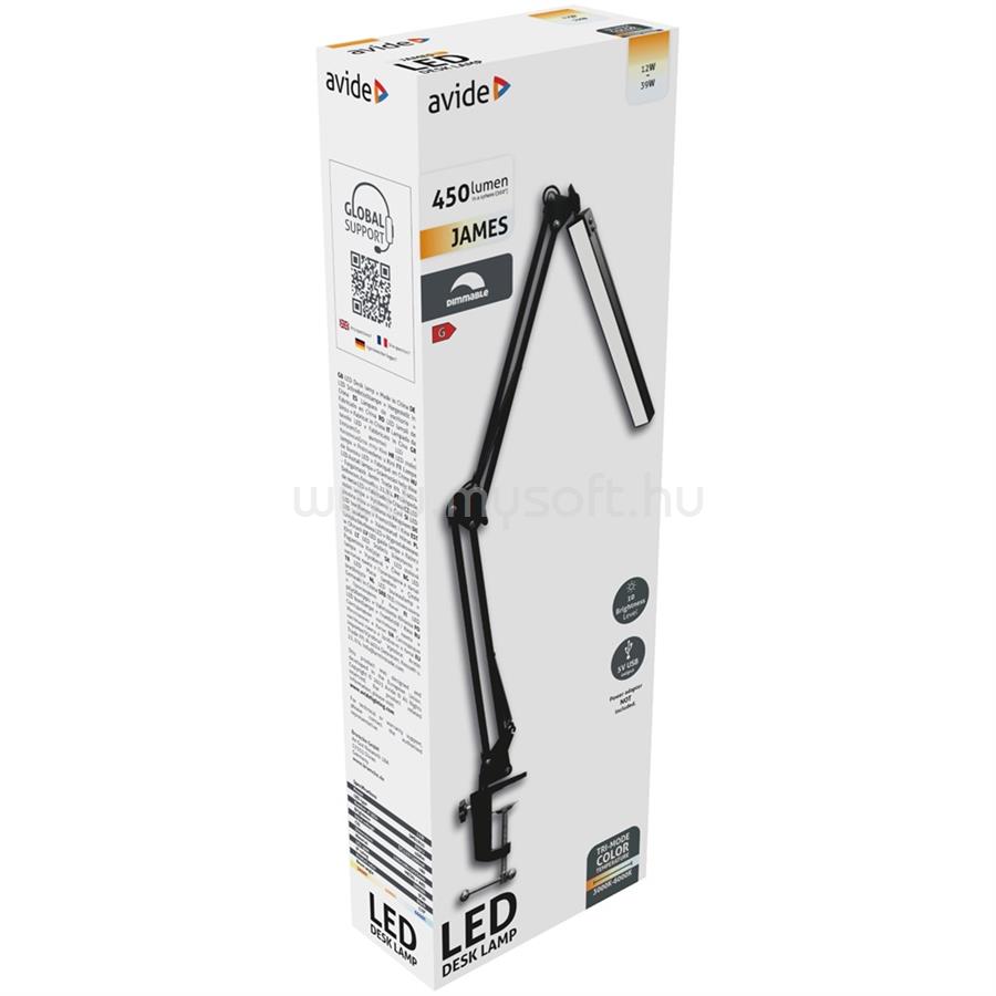 AVIDE Asztali LED lámpa, felfogatható, 12W, AVIDE, fekete