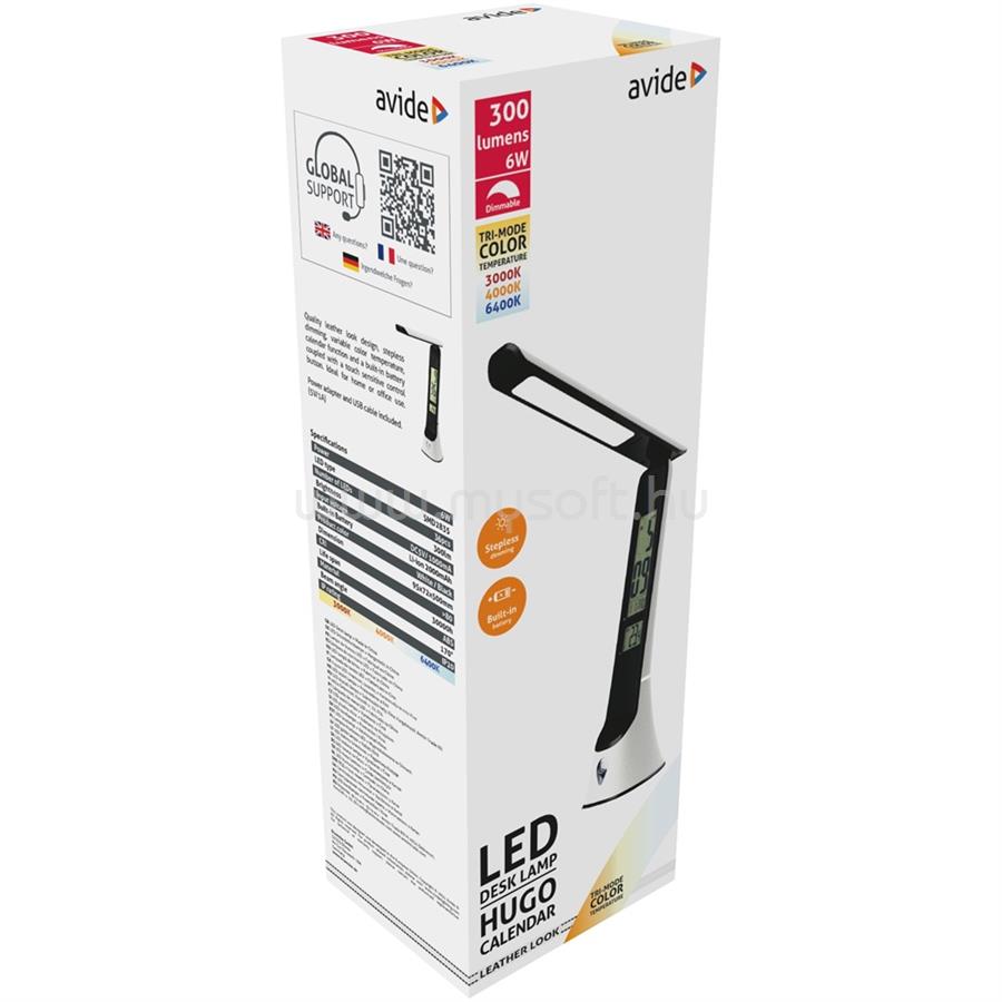 AVIDE Asztali LED lámpa, Hugo, kijelzős, 6W, 5000K, AVIDE, fekete-fehér