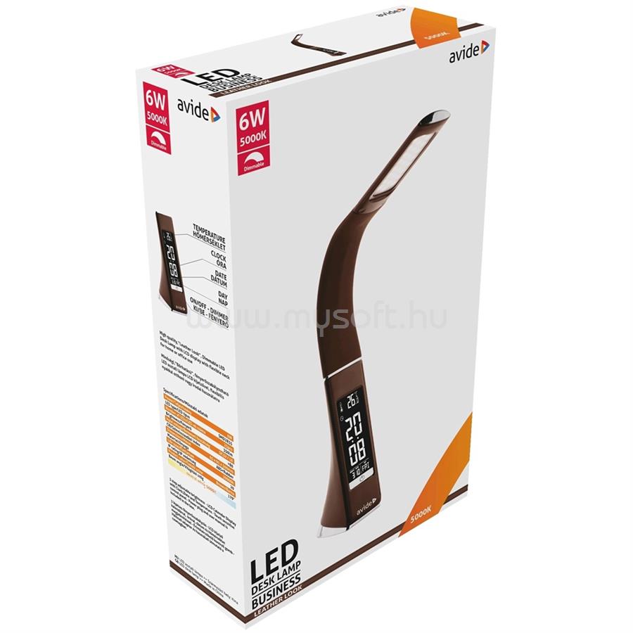AVIDE Asztali LED lámpa, kijelzős, 6W, 5000K, AVIDE, barna