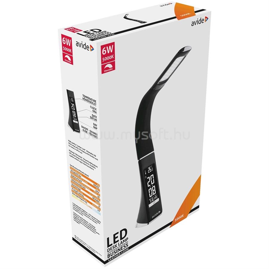 AVIDE Asztali LED lámpa, kijelzős, 6W, 5000K, AVIDE, fekete