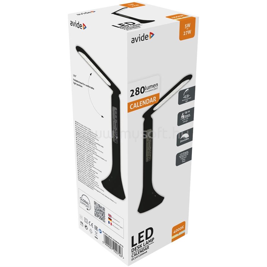 AVIDE Asztali LED lámpa, kijelzővel, 5W, 4000K, AVIDE, fekete