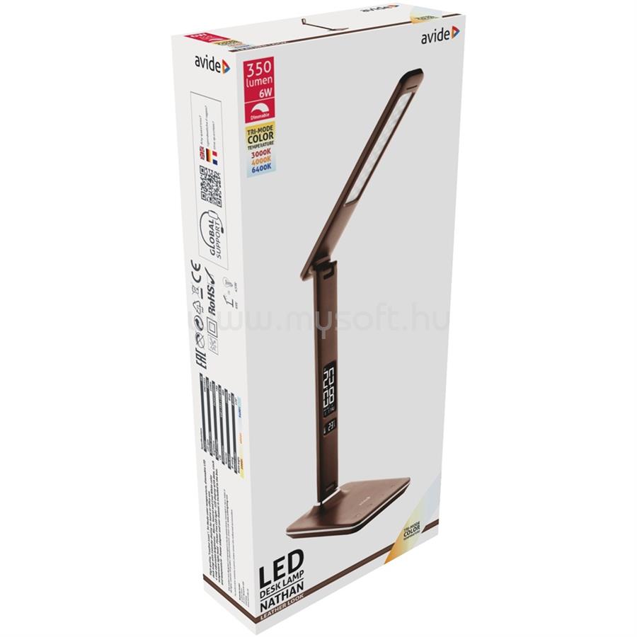 AVIDE Asztali LED lámpa, Nathan, kijelzős, 6W, 5000K, AVIDE, barna