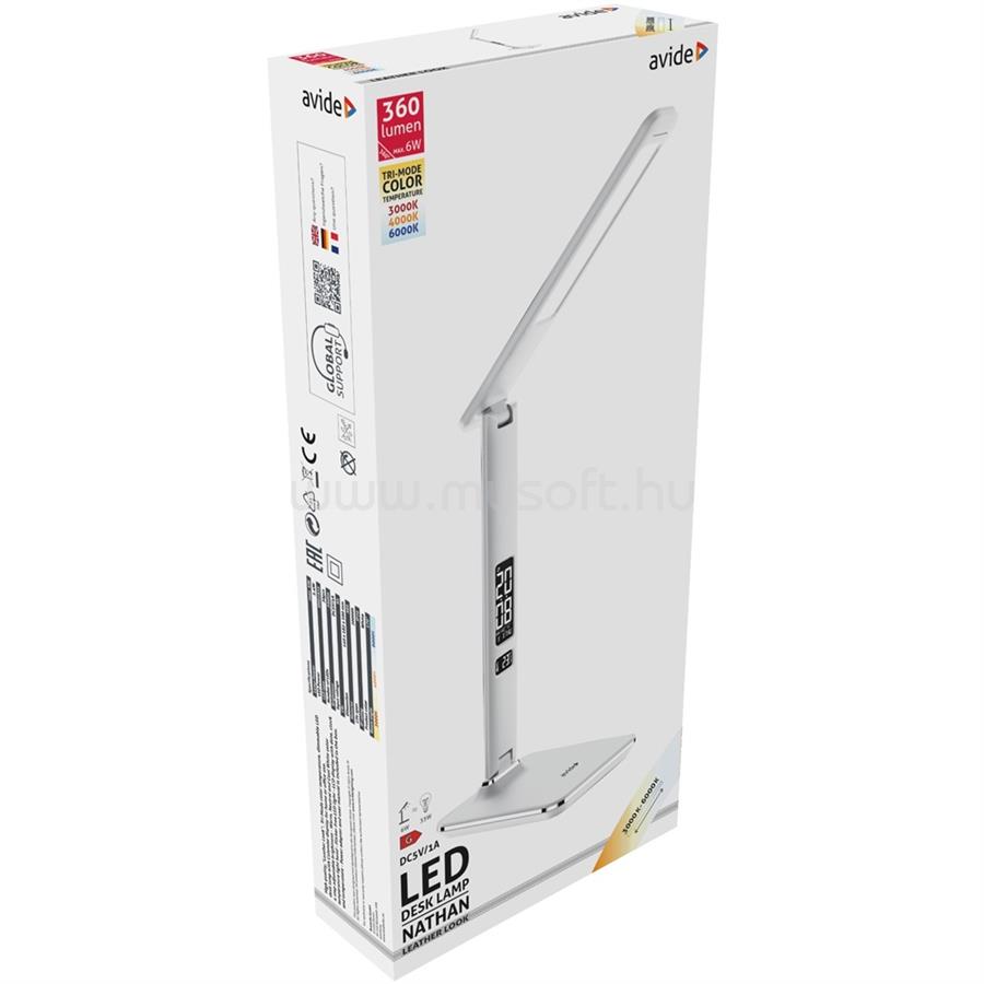 AVIDE Asztali LED lámpa, Nathan, kijelzős, 6W, 5000K, AVIDE, fehér