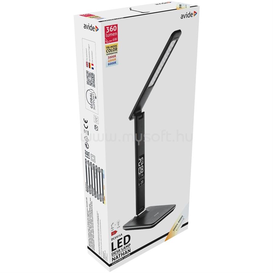 AVIDE Asztali LED lámpa, Nathan, kijelzős, 6W, 5000K, AVIDE, fekete