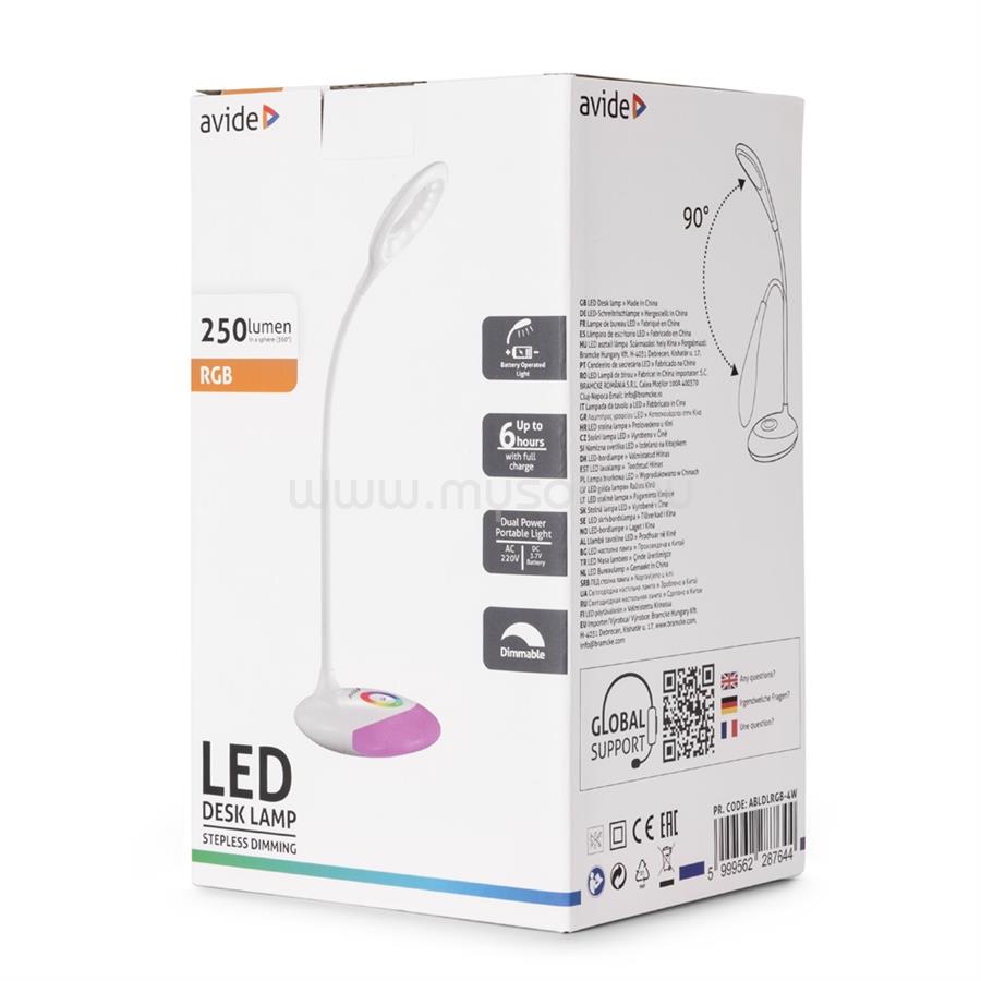 AVIDE Asztali LED lámpa, RGB, 4W, 4000K, AVIDE, fehér