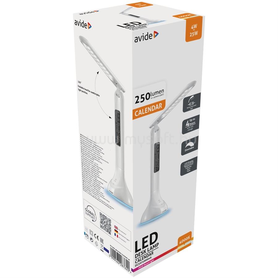 AVIDE Asztali LED lámpa, RGB, kijelzővel, 4W, 4000K, AVIDE, fehér