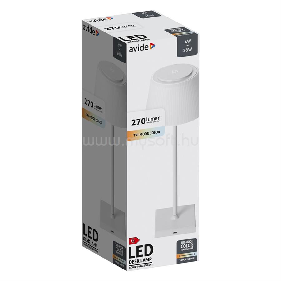 AVIDE Asztali LED lámpa, USB, 4W, 4000K, AVIDE, fehér