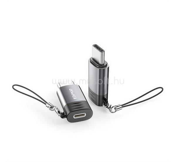 AWEI A12 adapter lightning aljzat - Type-C, OTG, VILÁGOSSZÜRKE