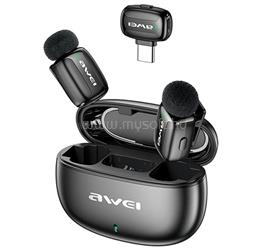 AWEI MK5 DUO bluetooth mikrofon 2db (Type-C, LAVALIER csíptethető, zajszűrő) FEKETE AWEI_MK5_DUO small