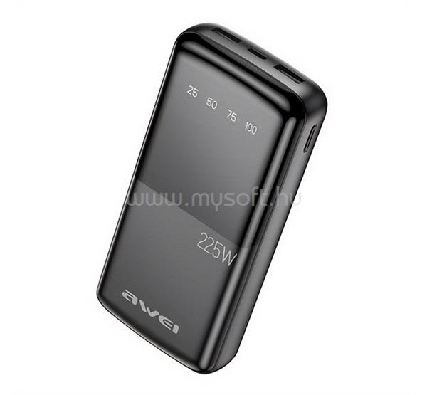 AWEI AWEI P13K vésztöltő 2 USB+Type-C aljzat 20000mAh, LED kijelző, FEKETE
