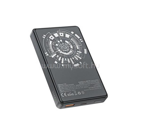 AWEI AWEI P33K vésztöltő USB+Type-C aljzat 10000mAh, PD gyorstöltő, FEKETE