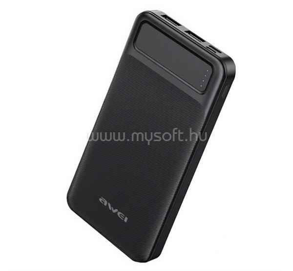 AWEI P5K vésztöltő 2 USB+2 Type-C aljzat 10000mAh, PD gyorstöltő, FEKETE
