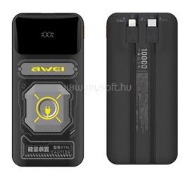 AWEI AWEI P77K vésztöltő USB+Type-C aljzat 10000mAh, PD gyorstöltő + fix Type-C+lightning kábel, FEKETE AWEI_P77K small