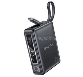 AWEI AWEI P87K vésztöltő USB+Type-C aljzat 10000mAh, PD gyorstöltő + fix Type-C kábel, FEKETE AWEI_P87K small