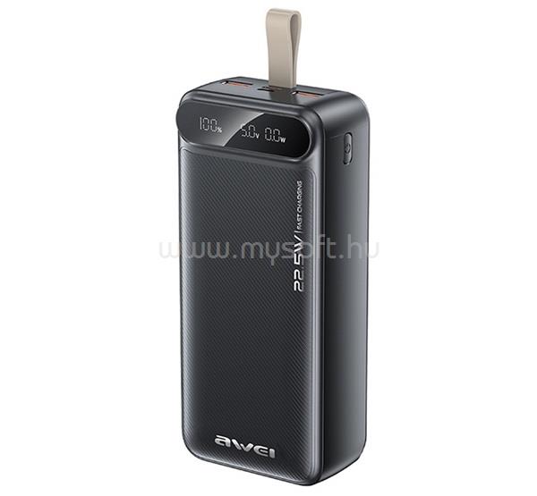 AWEI AWEI PA-12 vésztöltő 2 USB+Type-C aljzat 30000mAh, LED kijelző, FEKETE