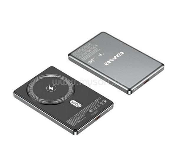 AWEI AWEI PA-30 vésztöltő Type-C aljzat 5000mAh, PD gyorstöltő 3.0, SÖTÉTSZÜRKE