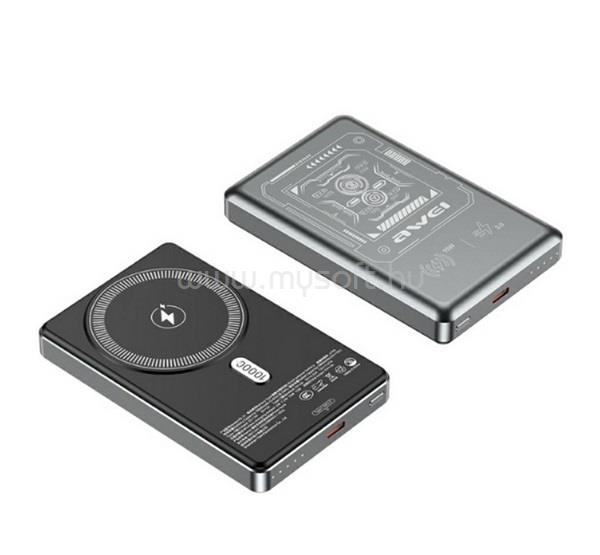 AWEI AWEI PA-31 vésztöltő Type-C aljzat 10000mAh, PD gyorstöltő 3.0, SÖTÉTSZÜRKE