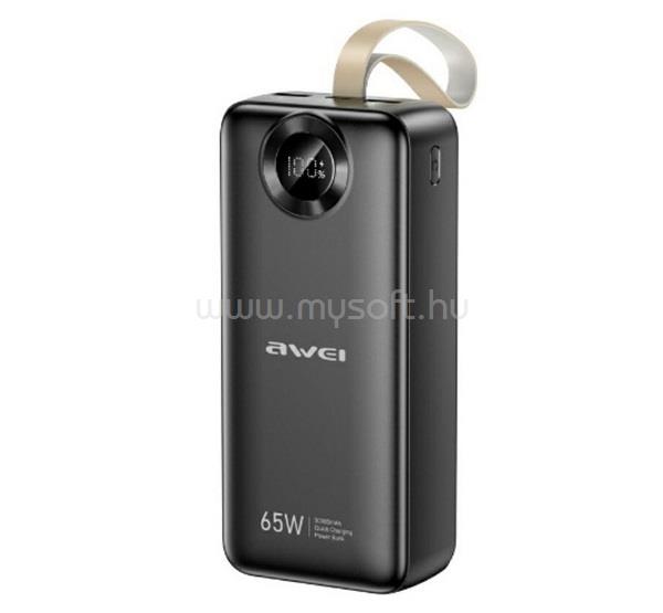AWEI AWEI PA-34 vésztöltő USB+2 Type-C aljzat 30000mAh, LED kijelző, FEKETE