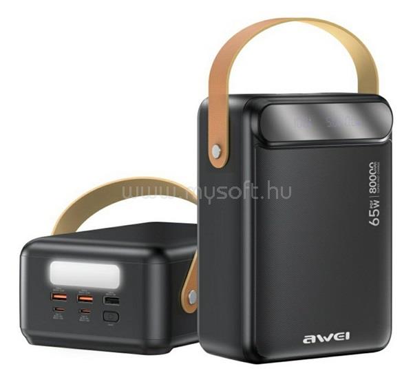 AWEI AWEI PA-83 vésztöltő 3 USB+2 Type-C aljzat 80000mAh, LED lámpa, FEKETE