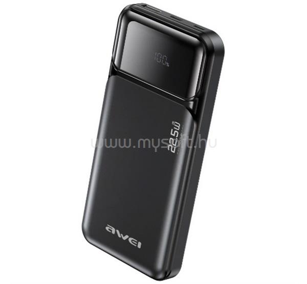 AWEI AWEI PA-90 vésztöltő USB+2 Type-C aljzat 10000mAh, LED kijelző, FEKETE