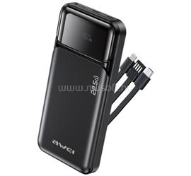 AWEI AWEI PA-91 vésztöltő USB+2 Type-C aljzat 10000mAh, gyorstöltő + fix USB/Type-C/lightning kábel, FEKETE AWEI_PA-91 small