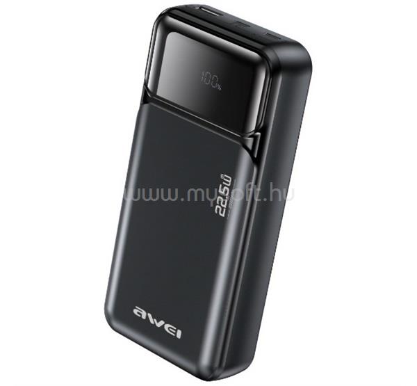 AWEI AWEI PA-92 vésztöltő USB+2 Type-C aljzat 20000mAh, LED kijelző, FEKETE