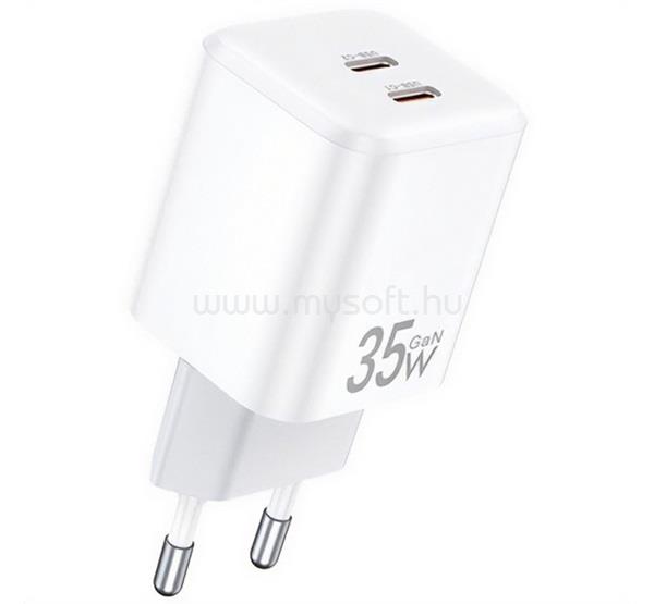 AWEI AWEI PD65-EU hálózati töltő 2 Type-C aljzat 35W, PD gyorstöltő, FEHÉR