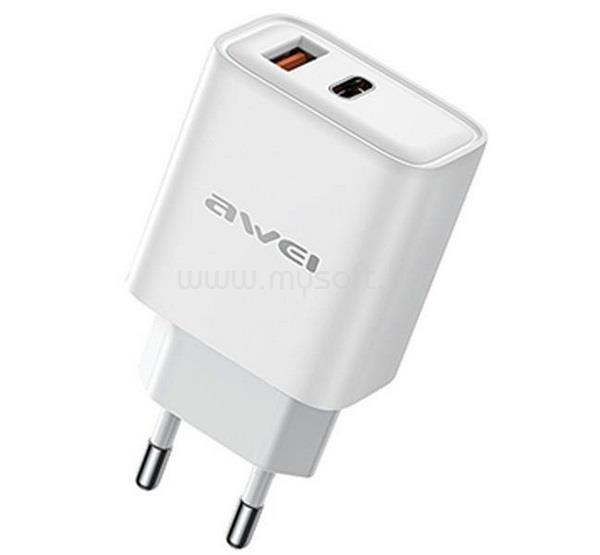 AWEI AWEI PD81-EU hálózati töltő USB+Type-C aljzat 22.5W, PD gyorstöltő, FEHÉR