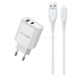 AWEI AWEI PD81L-EU hálózati töltő USB+Type-C aljzat 22.5W, PD gyorstöltő + lightning kábel, FEHÉR AWEI_PD81L-EU small