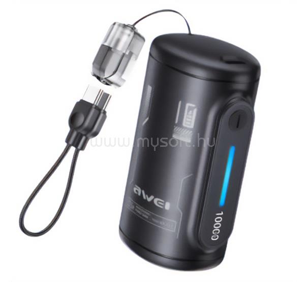 AWEI AWEI WP-117 vésztöltő 3 Type-C aljzat 10000mAh, PD gyorstöltő + Type-C kábel, FEKETE