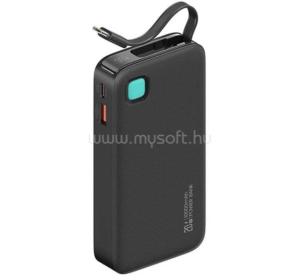 AWEI XY vésztöltő USB+Type-C aljzat 10000mAh, LED kijelző + fix Type-C kábel, FEKETE
