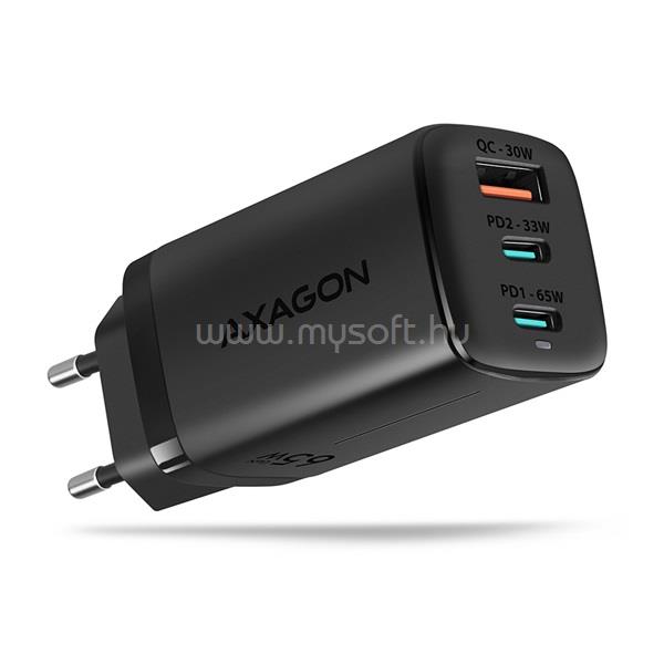 AXAGON ACU-DPQ65 GaN USB-A + 2xUSB-C PD3.0/QC4+/PPS/Apple 65W hálózati töltő