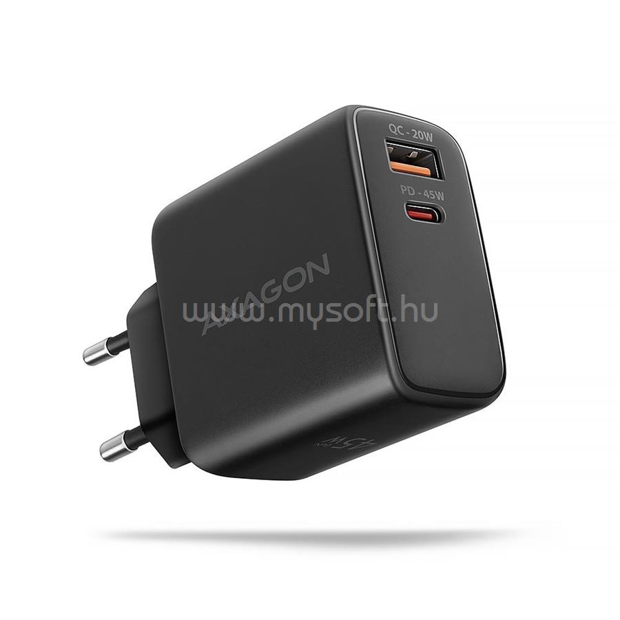 AXAGON ACU-PQ45 QC3.0,4.0/AFC/FCP/PPS/Apple + PD type-C 45W töltő (fekete)