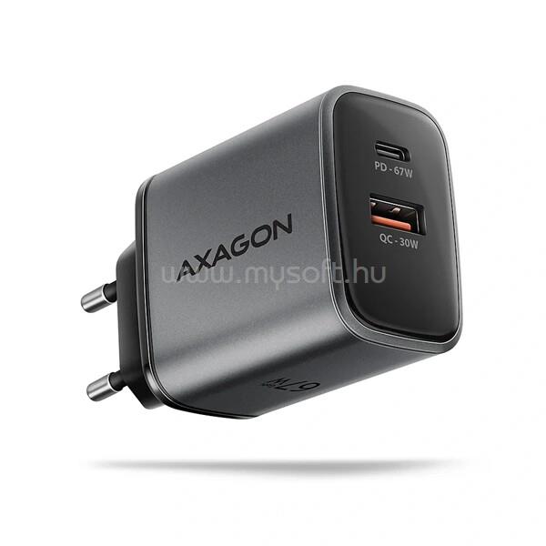 AXAGON ACU-PQ67 PD3.0 & QC4+ 2× OUTPUTS, két kimenettel (USB-A + USB-C) 67WGaN hálózati töltő